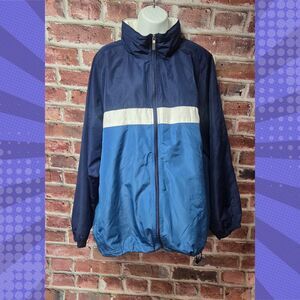 Men’s Tek Gear Blue White Zip Up Windbreaker Jacket L‎ Mesh Lined Pockets
